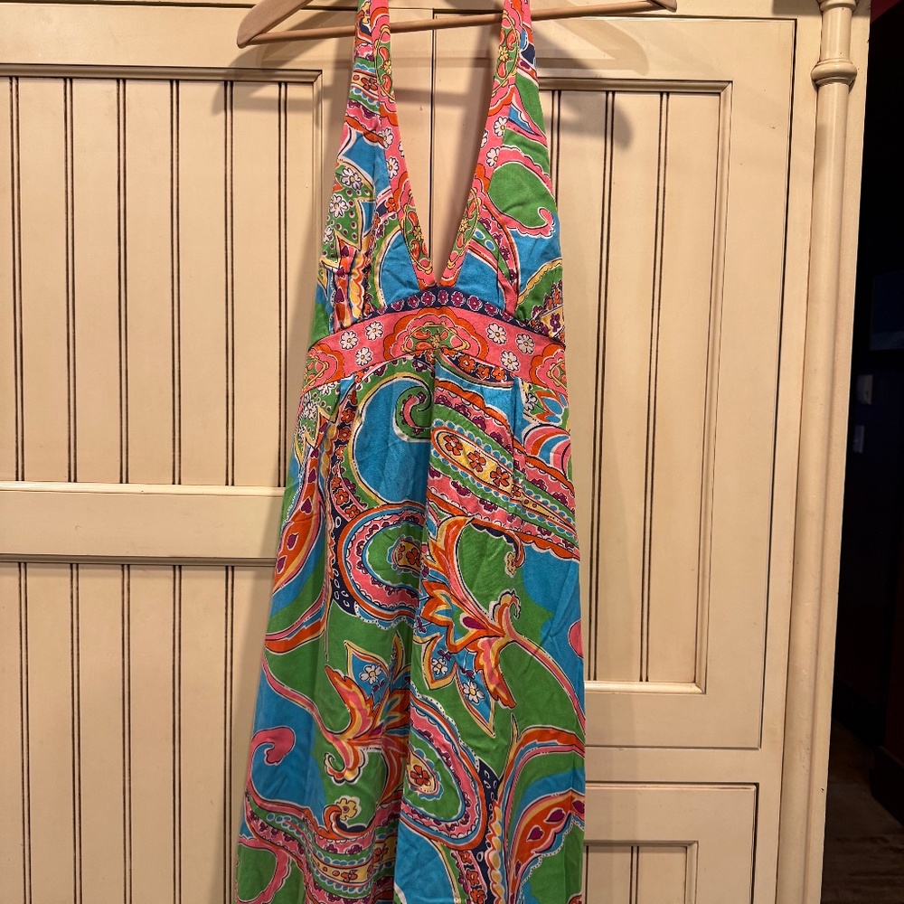 Lilly Pulitzer Silk Dress Halter Paisley Maxi Summer Jewel Of The Pool Size 14